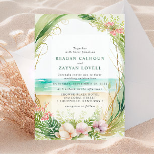 Faire-part de mariage plage aquarelle vert de mer