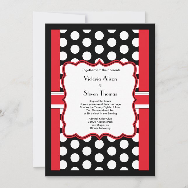 Faire-part de mariage Polka Dot élégant (rouge) (Devant)