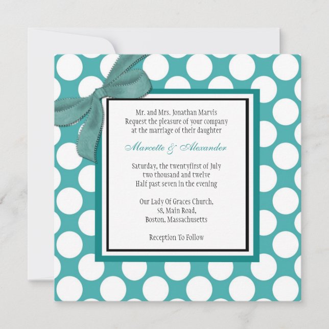 Faire-part de mariage Polka Dot Turquoise (Devant)