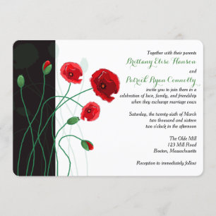 Faire-part de mariage   Poppies rouges avec noir, 