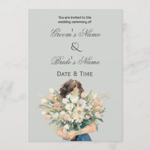 Faire-part de mariage portrait floral élégant