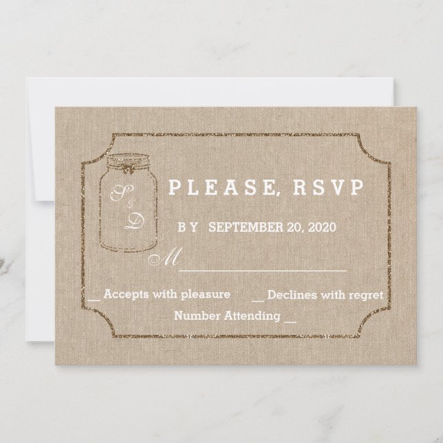 Faire-part de Mariage | Pot Mason Toile Lin RSVP (Devant)