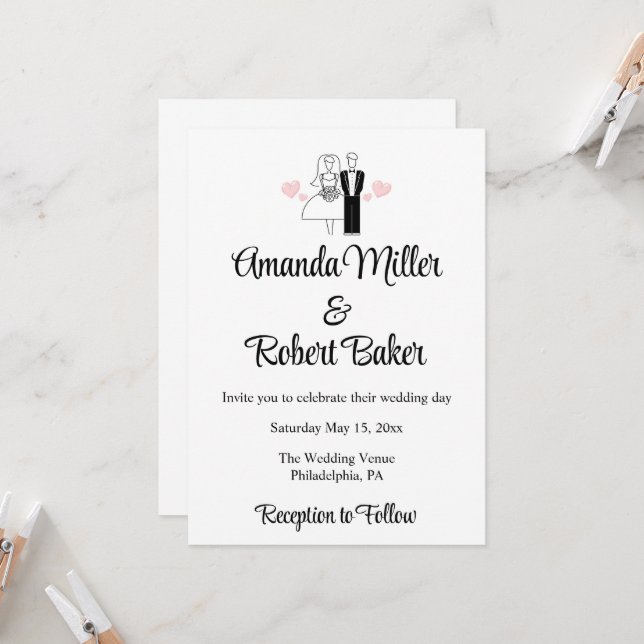 Faire-part de mariage pour couple mariés (Devant/Arrière en situation)