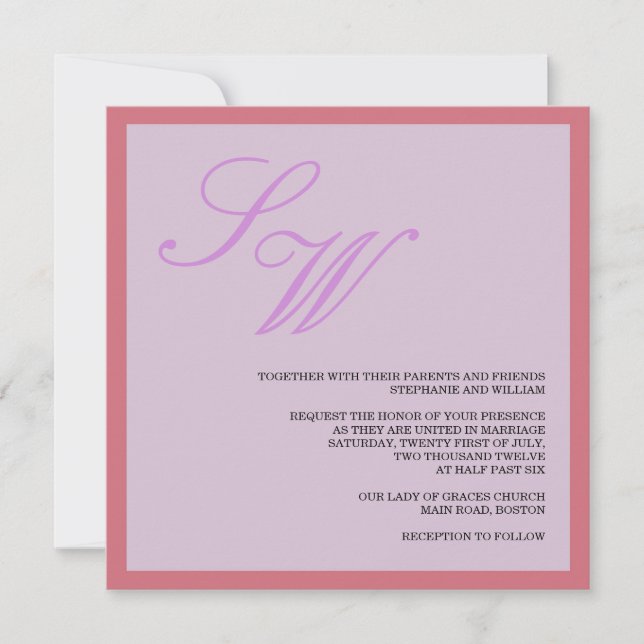 Faire-part de mariage pourpre et corail (Devant)