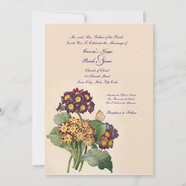 Faire-part de mariage Primrose vintage (Devant)