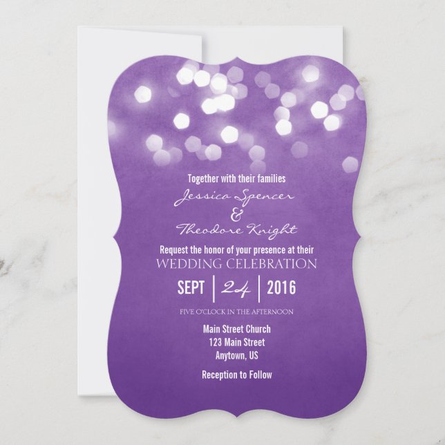 Faire-part de mariage Purple Bokeh Parties scintil (Devant)