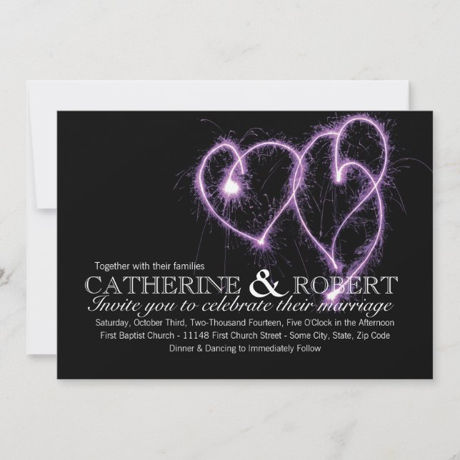 Faire-part de mariage Purple Two Hearts Sparklers (Devant)