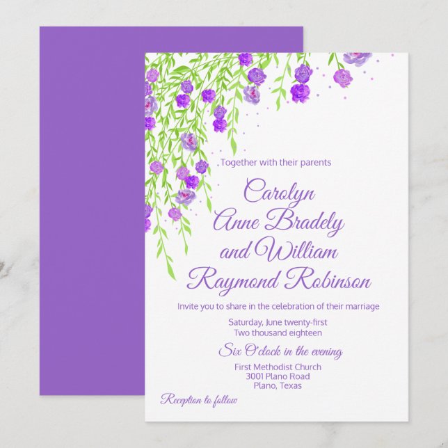 Faire-part de mariage Purple Wisteria (Devant / Derrière)