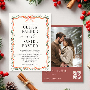 Faire-part de mariage QR Code Photo Ruban Rouge &