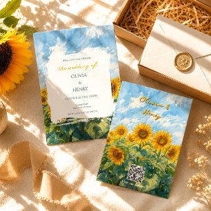 Faire-part de mariage QR Code Tournesol Inspiré de