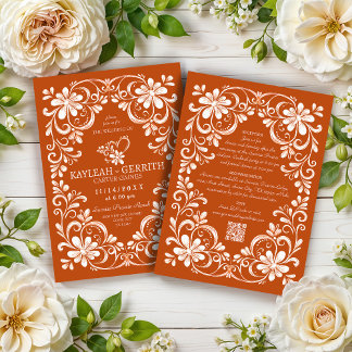 Faire-part de mariage QR Shabby Chic Orange foncé