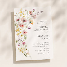Faire-part de mariage raffiné aux fleurs sauvages