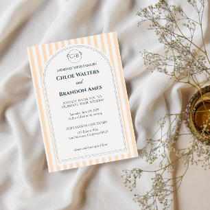 Faire-part de mariage rayé pêche et crème