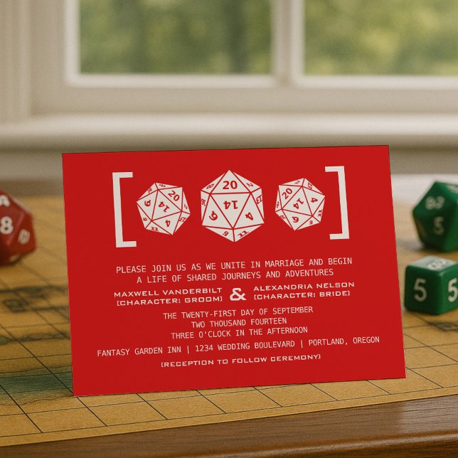 Faire-part de mariage Red D20 Dice Gamer (Red D20 Dice Gamer Wedding Invitation)