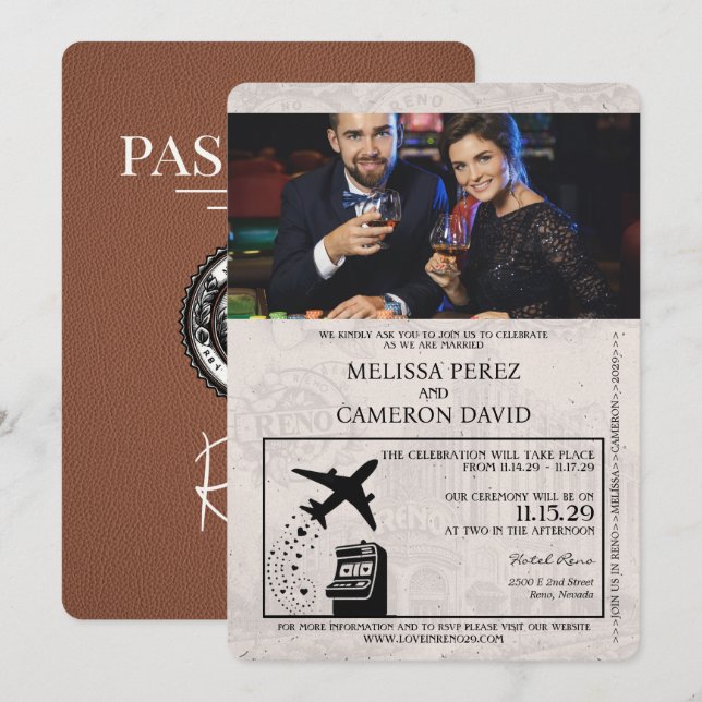 Faire-part de mariage Reno Passport Brown (Devant / Derrière)
