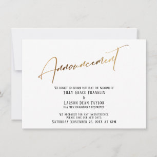 Faire-part de mariage retardé avec écriture dorée