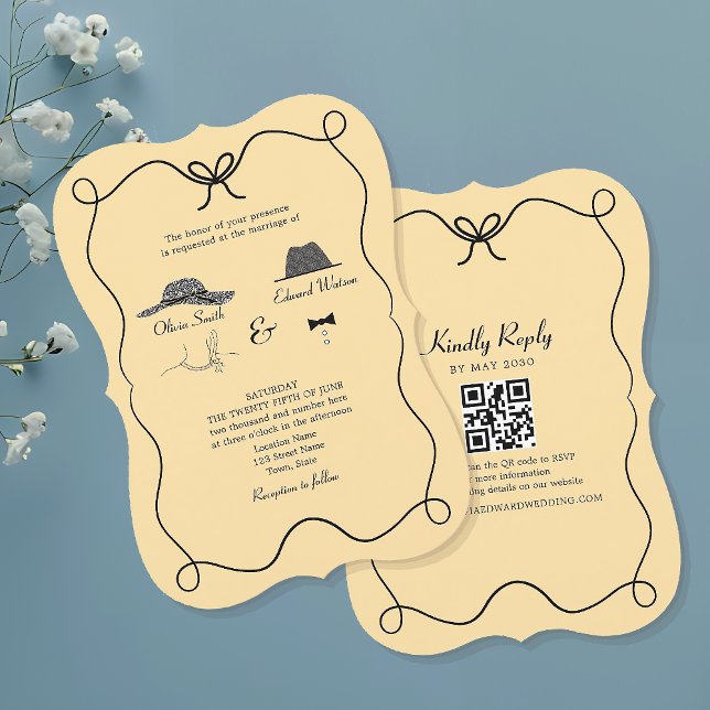Faire-part de mariage rétro avec code QR (Créateur téléchargé)