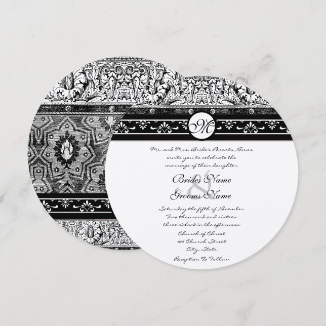 Faire-part de mariage roman noir Damask (Devant / Derrière)