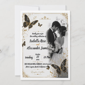Faire-part de mariage Romance Papillon Doré