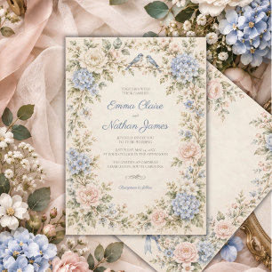 Faire-part de mariage Romantique aux Hortensias Bl