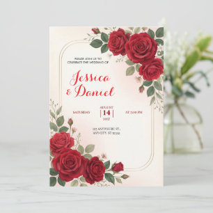 Faire-part de mariage romantique Rose Cramoisi
