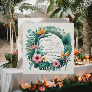 Faire-part de mariage rond à essence tropicale lég