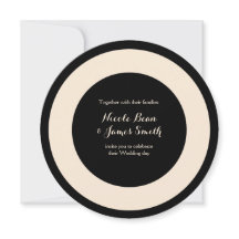 Faire-part de mariage rond chic noir et crème