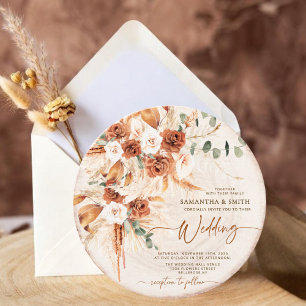 Faire-Part de Mariage Rond en Bois Bohème avec Her