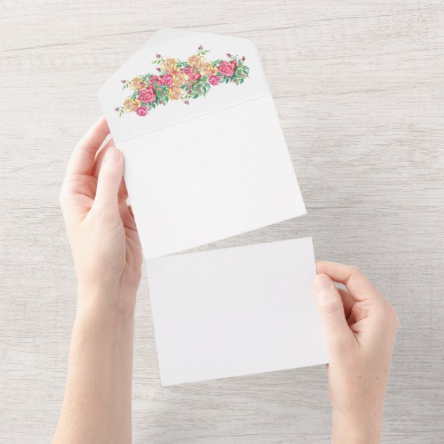 faire-part de mariage, rose aquarelle (Déchirure)