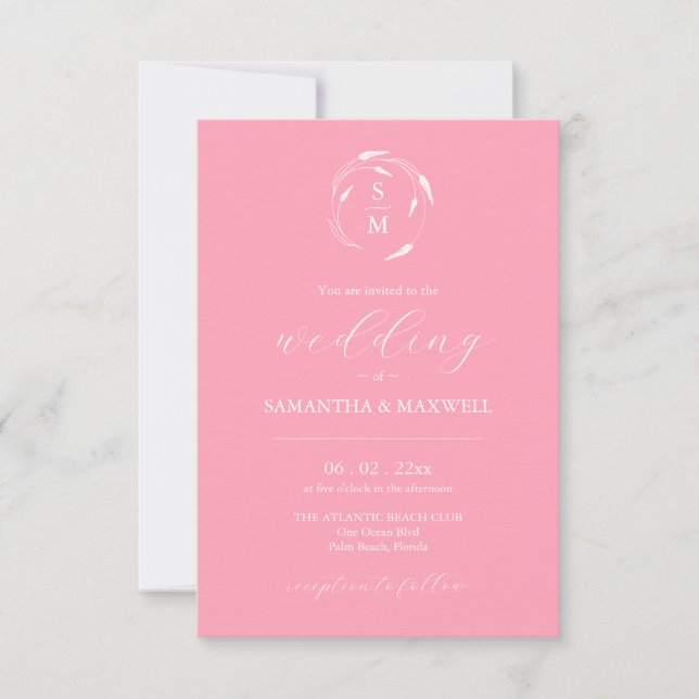 Faire-part de mariage rose avec QR Code (Devant)
