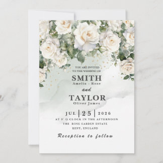 Faire-Part de Mariage Rose Blanche Élégante et Ver