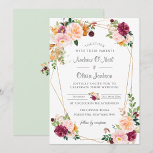 Faire-part de mariage Rose Blush Et Bourgogne