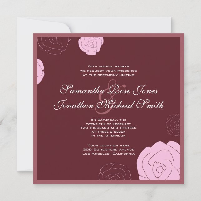 Faire-part de mariage rose - Bourgogne & Fleurs ro (Devant)