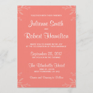 Faire-part de mariage rose de corail simple et