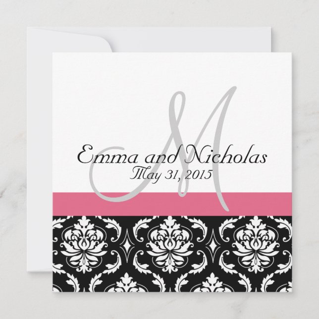 Faire-part de mariage rose de monogramme de (Devant)