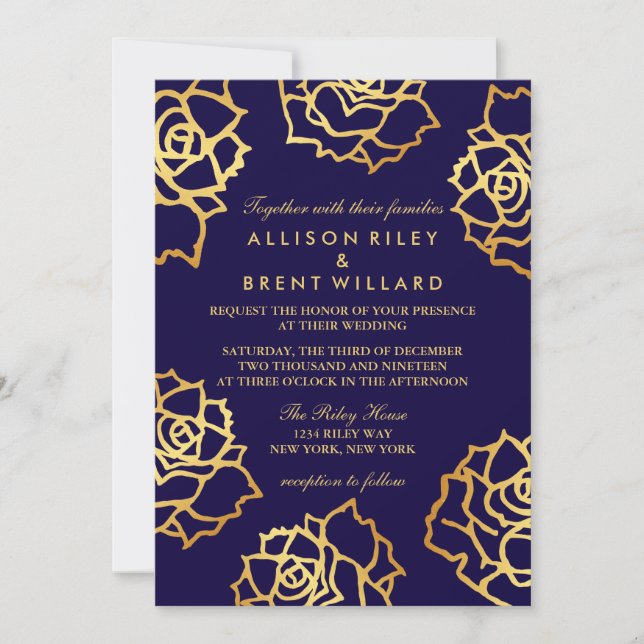 Faire-part de mariage Rose d'or - Bleu (Devant)