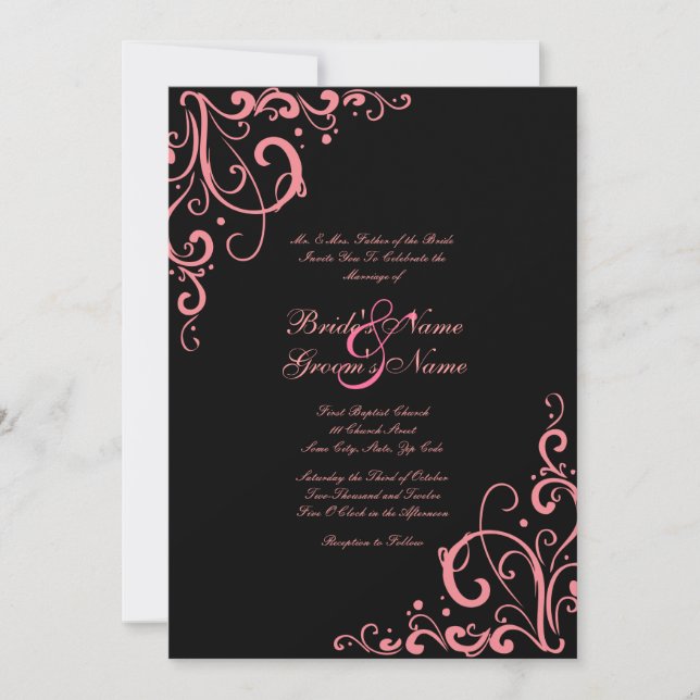 Faire-part de mariage rose et noir (Devant)