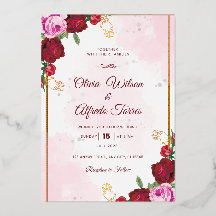 Faire-part de mariage rose et rouge élégant