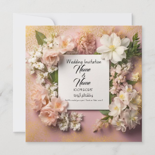 Faire-part de mariage rose floral (Devant)