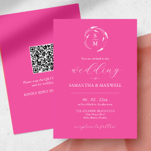 Faire-part de mariage rose Fuchsia avec code QR