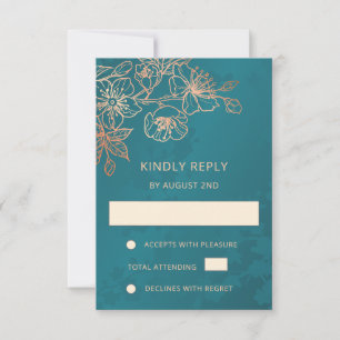 Faire-part de mariage Rose Gold Floral Teal