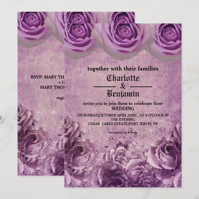 Faire-part de mariage Rose gothique violet (Devant / Derrière)