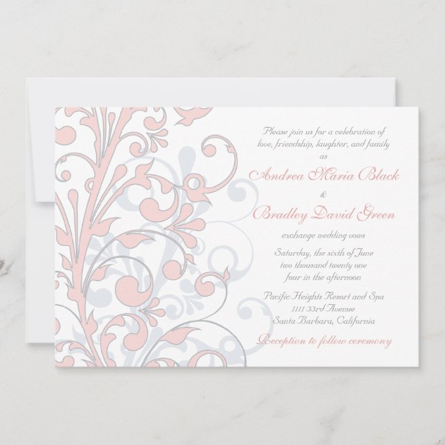 Faire-part de mariage rose, gris et blanc (Devant)