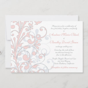 Faire-part de mariage rose, gris et blanc