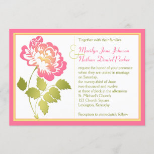 Faire-part de mariage rose, jaune, et vert de