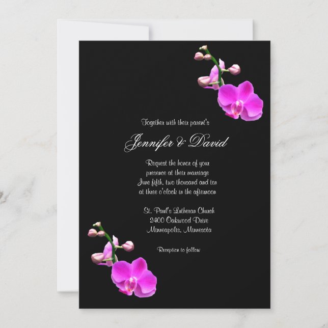 Faire-part de mariage rose lumineux d'orchidée (Devant)