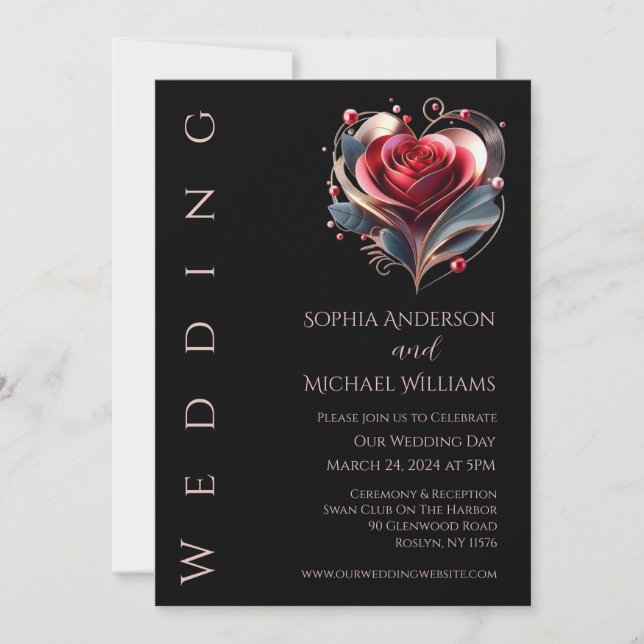 Faire-part de mariage Rose moderne en forme de coe (Devant)