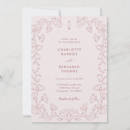 Faire-part de mariage rose monogramme