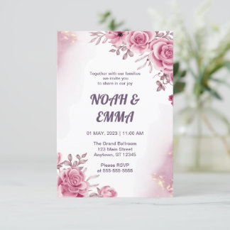 Faire-part de mariage rose | Ombre foncée violet