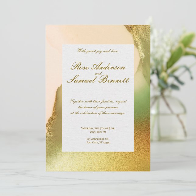Faire-part de mariage rose or Elegant Monogramme (Debout devant)